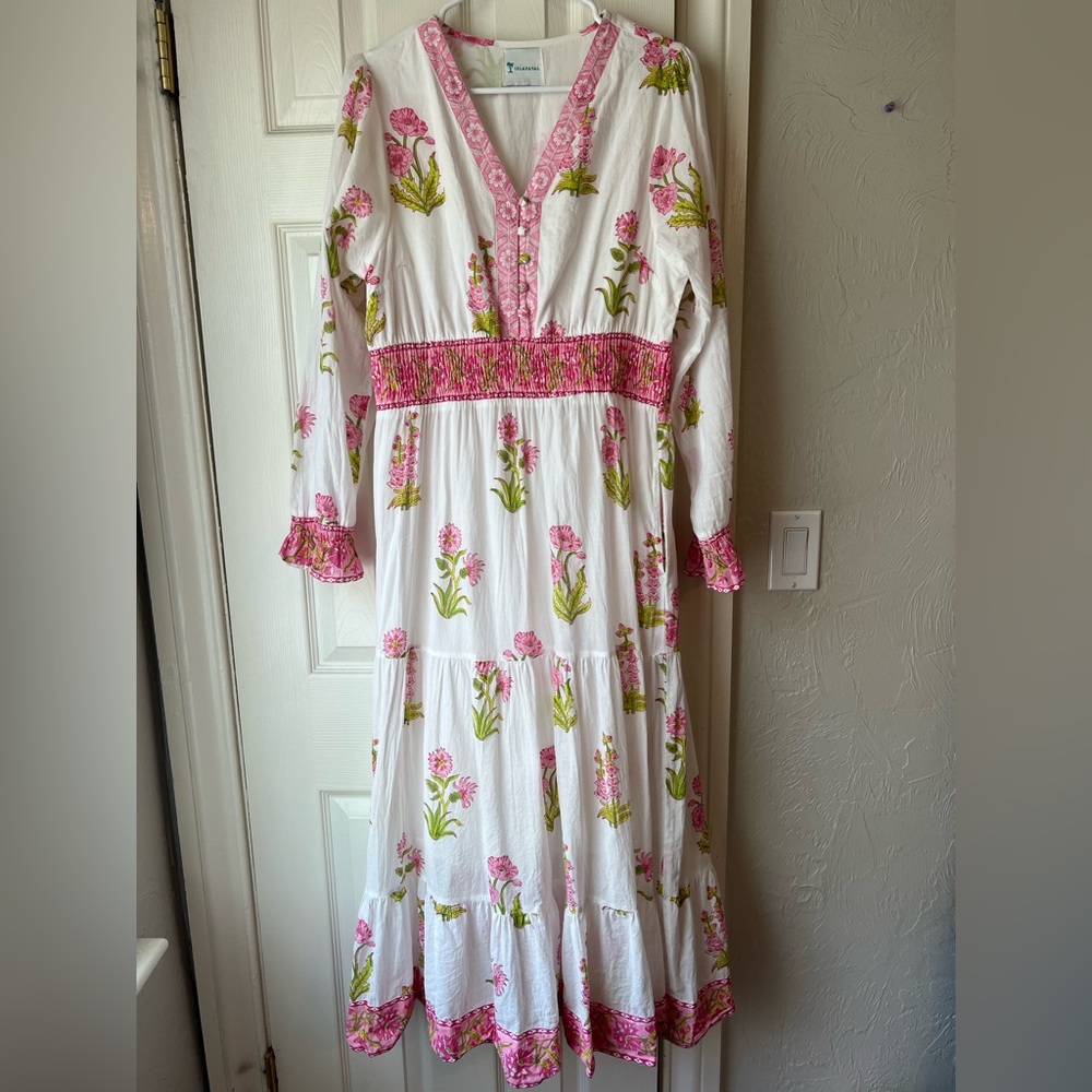 Islapayal Floral Pink and White Maxi Dress